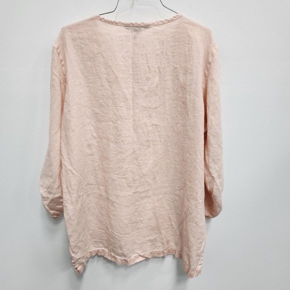 Company Ellen Tracy Womens Peach Linen Blouse XL Lace Up Tab Sleeve Hi-Low Top - Picture 2 of 9